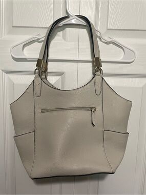 Kate & Alex Cream Faux Leather Tote Bag Purse